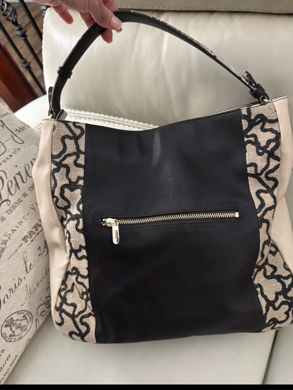 Tous Beige & Brown Patterned Shoulder Hobo (with damages) - Picture 2 of 12